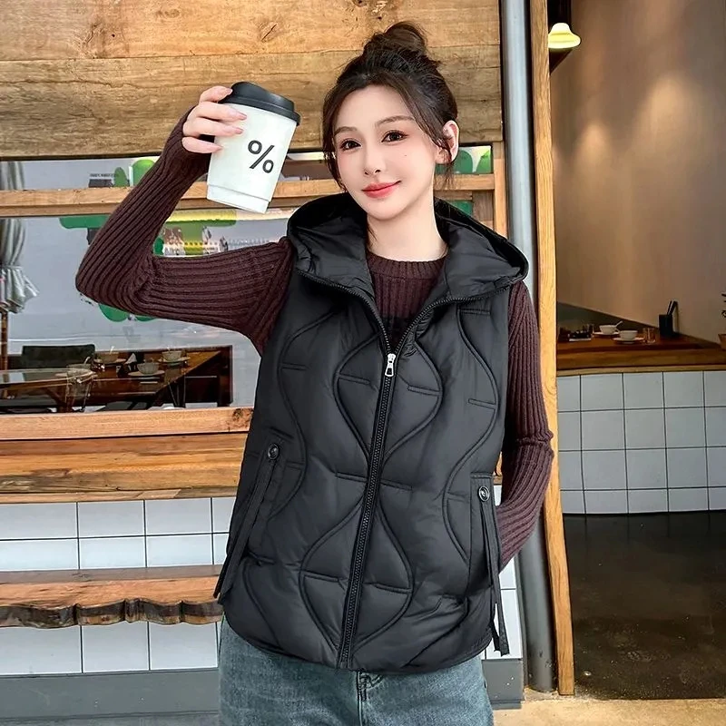 Mode frauen Weste Mantel Joker Neue Weibliche 2025, Herbst Winter Koreanische Jacke Mit Kapuze Damen Strickjacke Lose Weste Over