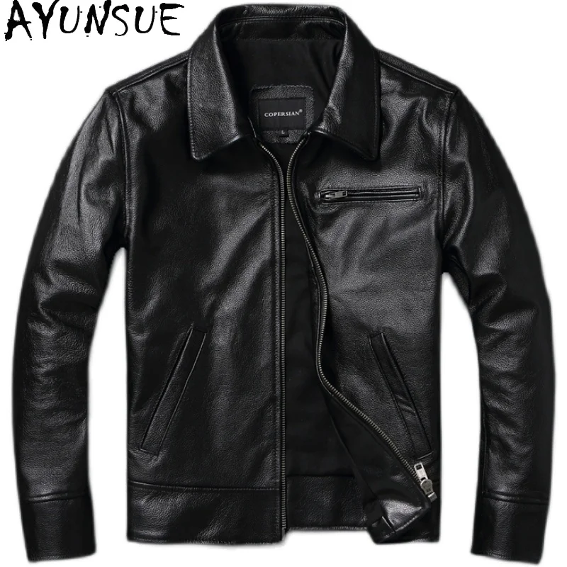

AYUNSUE Mens Leather Jacket Cowhide Spring Autumn Men Clothing Short Motorcycle Jackets Size S-6XL Slim Fit Coat Vestes Hommes