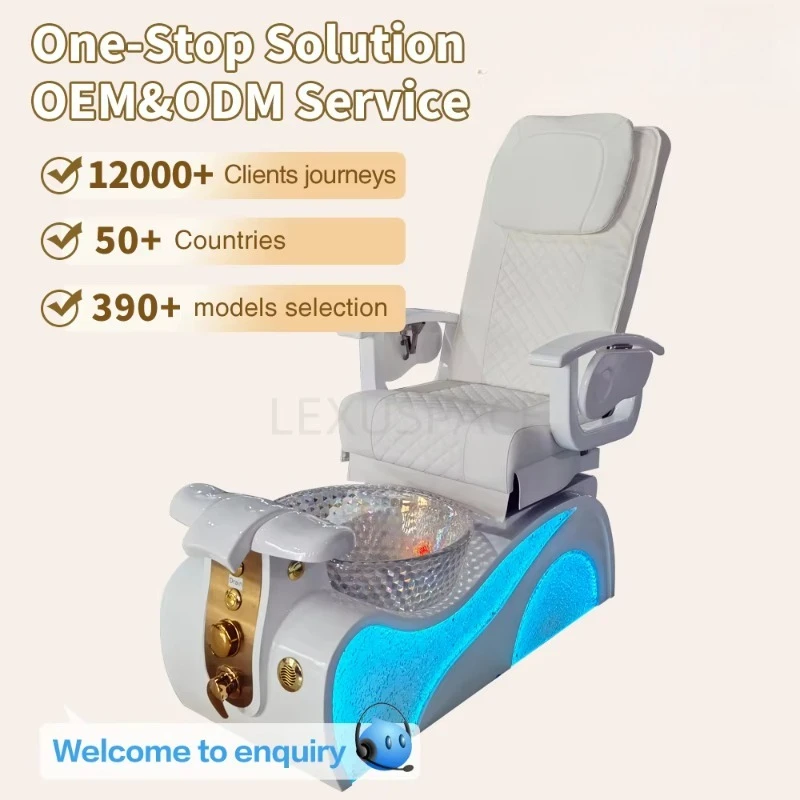 Elegant Luxury Pipeless Spa Pedicure Chairs with Colorful LED Light Base for Nail Station