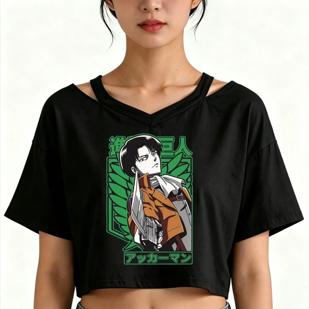 Attack on Titan cropped top girl streetwear anime kawaii gothic funny t shirt baddie 2000s party goth gyaru