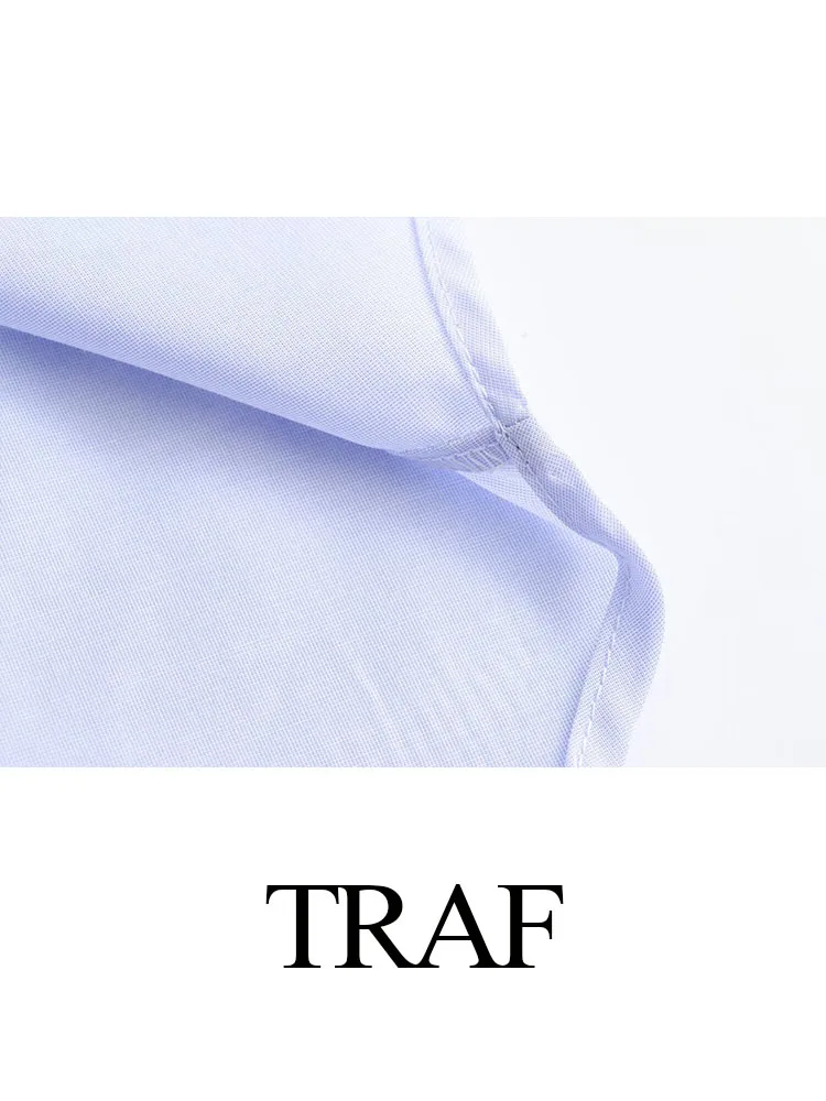 TRAF 2024 Women Casual Shirt Spring Blue Blouse Turn Down Long Sleeve Loose Single Breasted Shirts Female Chic Elegant Top