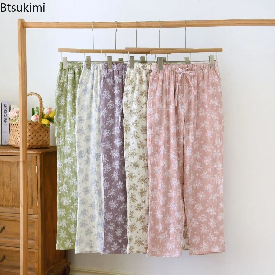 2026Casual Loose Pajama Pants for Women's  Print Design Roomwear 100% Cotton Spring Autumn Thin Style Loose-Fitting Pajama Pants