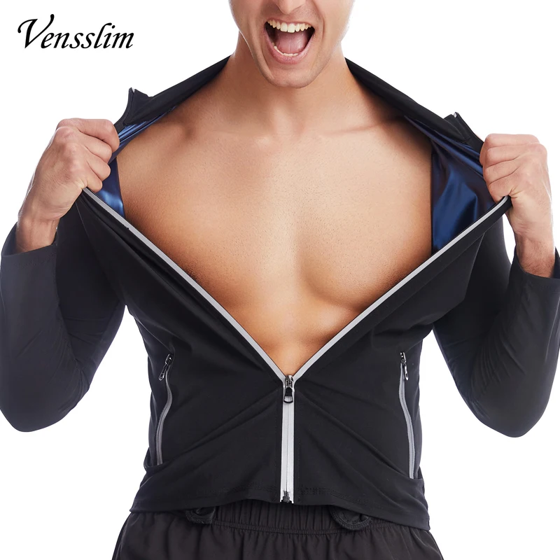 Men Sauna Suit Neoprene Sweat Jacket Workout Weight Loss Long Sleeve Vest Waist Trainer Body Shaper with Zipper Slimmming Tops