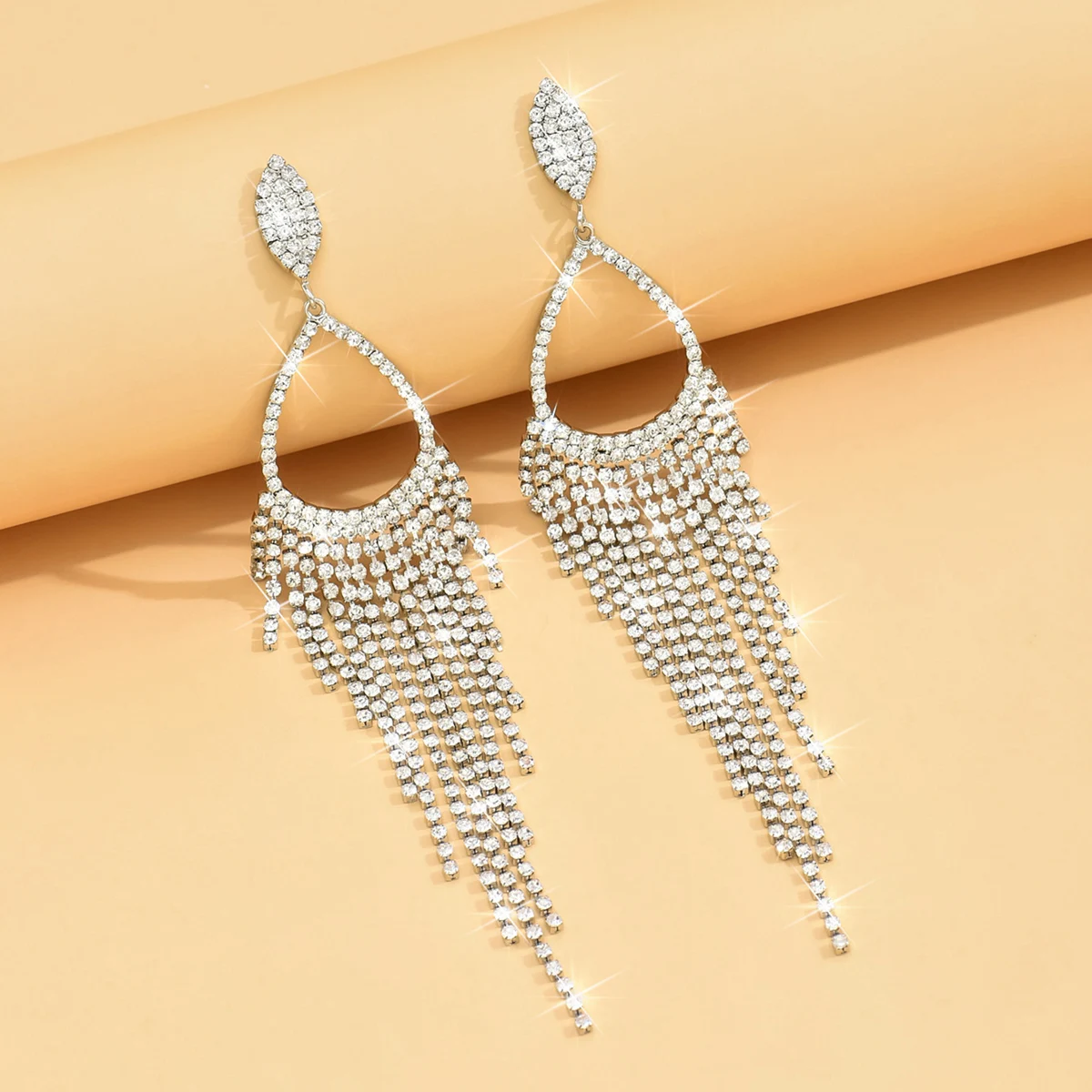 2pcs women\'s jewelry rhinestone tassel earrings, suitable for women\'s banquet and party accessories