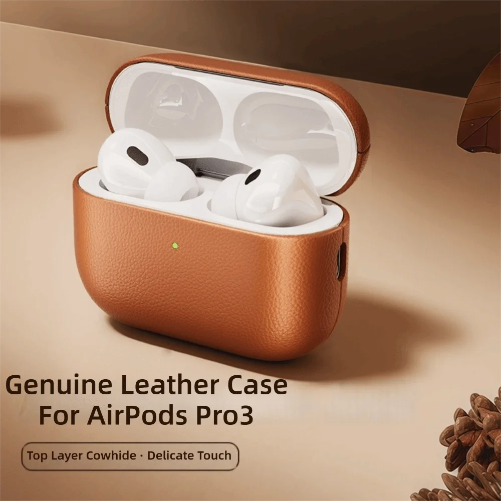 

Genuine Leather Earphone Protective Cover Split Type 360° Full Coverage Headset Case Anti-fall Earphone Shell for AirPods Pro3