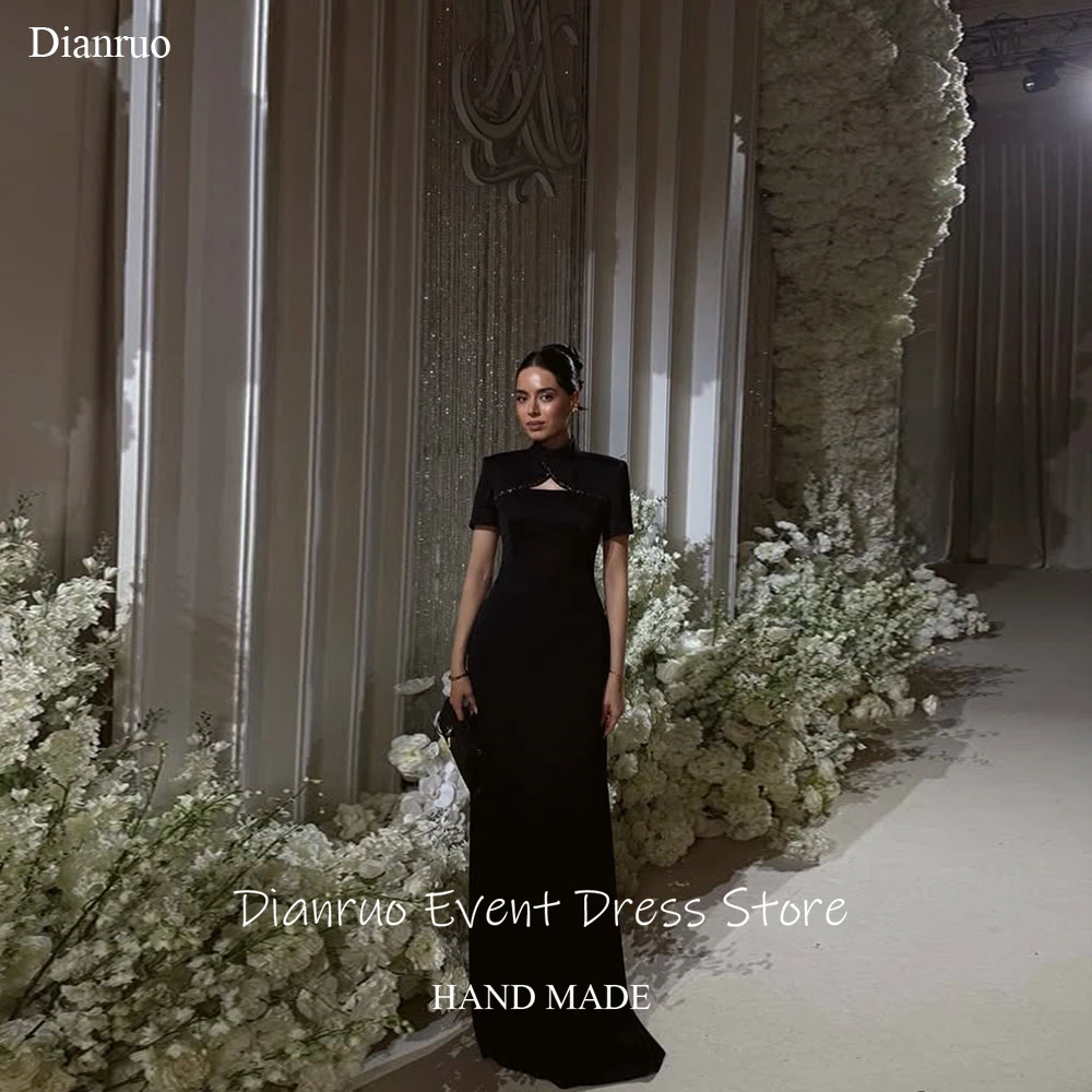 

Dianruo Modern Black Evening Dresses Cut Out Robe De Soirée Femme Short Sleeves Straight Women Special Occasion Gowns Customized