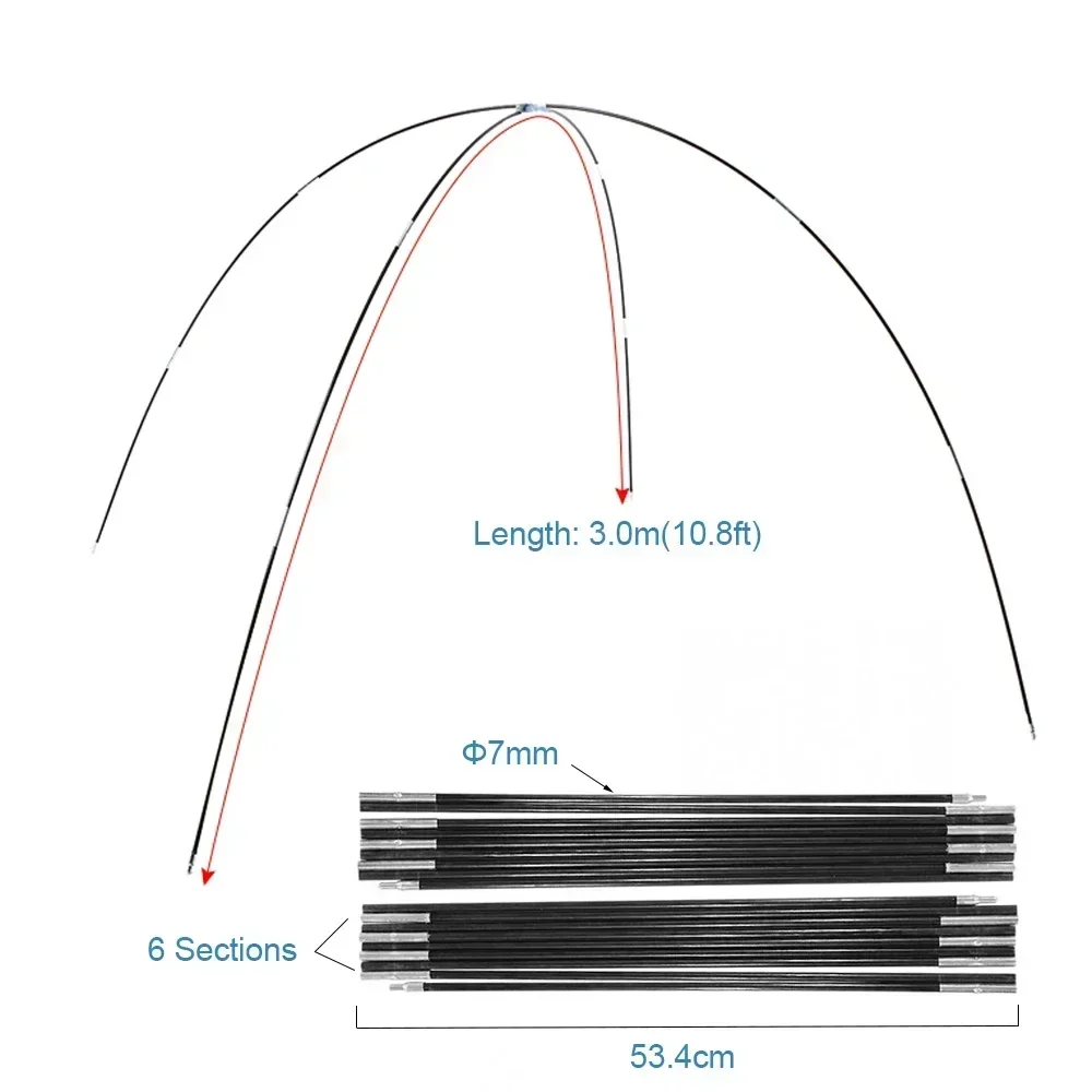 1 Set Tent Rod 3m-4.9m Fiberglass Camping Tent Pole Bars Outdoor Support Rods Awning Frames Camping Tent Kit