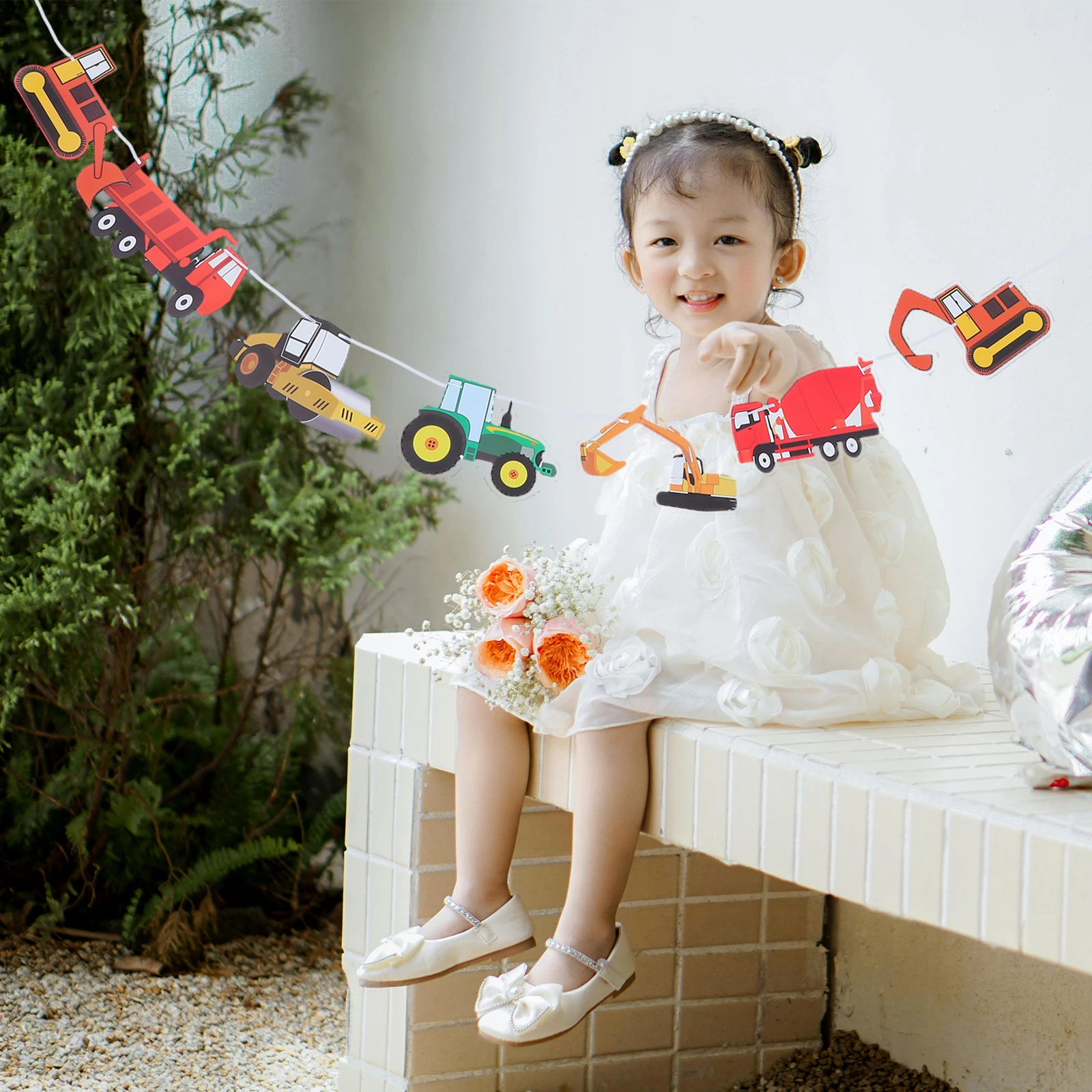 

Excavator Transport Truck Banner Premium Paper Party Decorations Garland Birthday Supplies Reusable Chic Design Truck Birthday