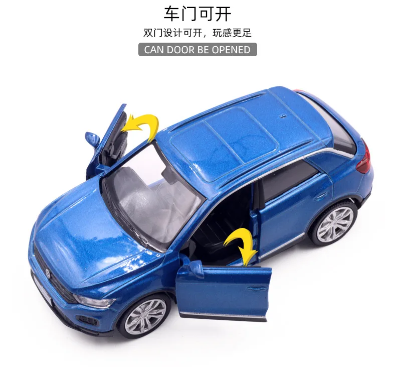 フォルクスワーゲンT-ROCスポーツSUV子供用おもちゃモデル,1:36スケール,車のドア開閉,教育コレクション,ギフト
