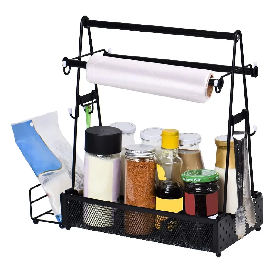 

Utensil Caddy Metal Grill Caddy with Paper Towel Holders Utensil Holder for Outdoor Picnic Barbecue Camping Grilling Tools Stor
