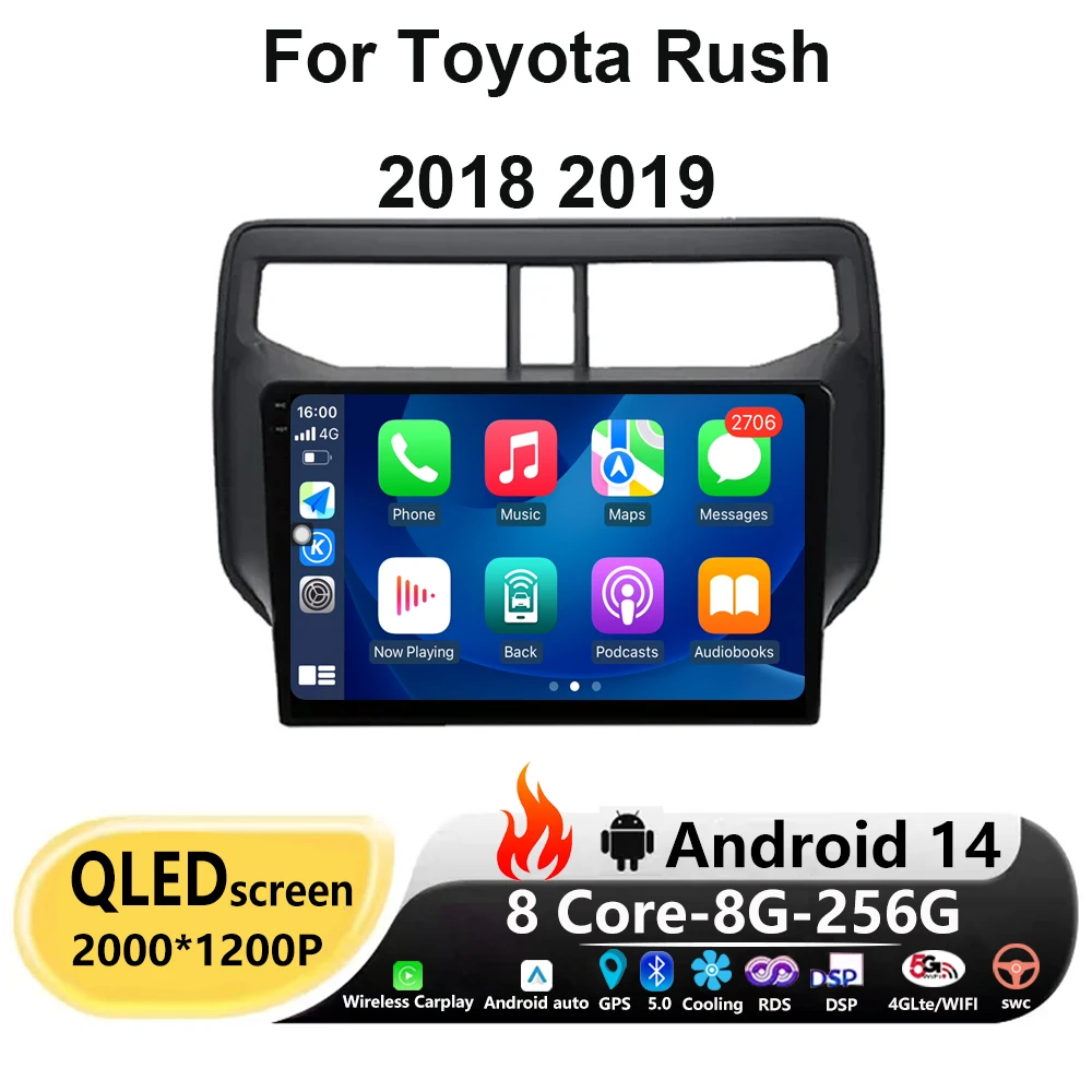 

Carplay Auto screen For Toyota Rush 2018 2019 Android 14 Car Radio Multimedia Video Player Navigation Stereo GPS 4G WIFI DSP BT