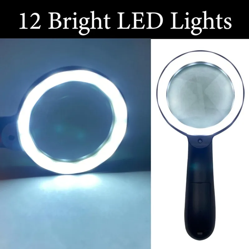 

ALIM-High Precision Definition 90Mm Lens 12 LED Handheld Magnifying Glass With Light For Elderly Reading