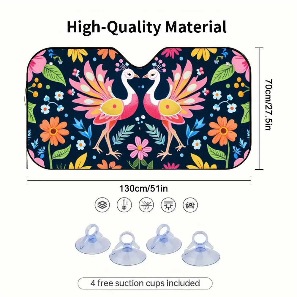 1pc Quetzal Ethnic Patterns Car Sun Visor - Vibrant Floral & Bird Design, 2D Flat Printing, Fit For Most Vehicles, Reduces Inter