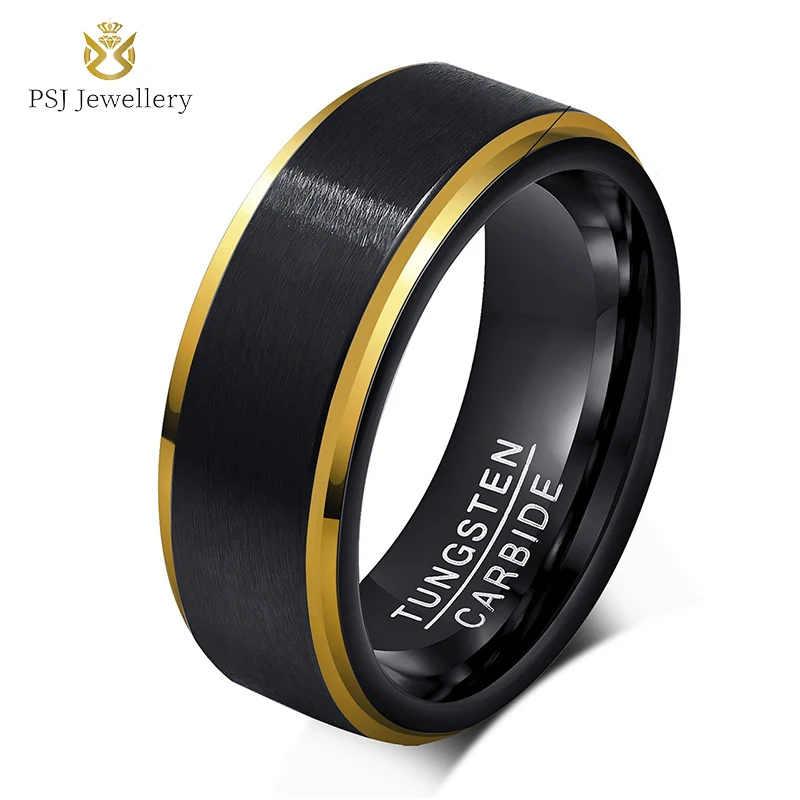 

PSJ Fashion Jewelry 8MM Brushed Silver / Gold / Black / Blue Plated Tungsten Carbide Rings for Men Wedding Engagement