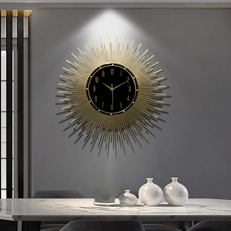 Quartz Living Room Wall Clock Pieces Elegant Round Classic Home Wall Clock Decoration Hand Gift Art Number Gold Zegar Room Decor