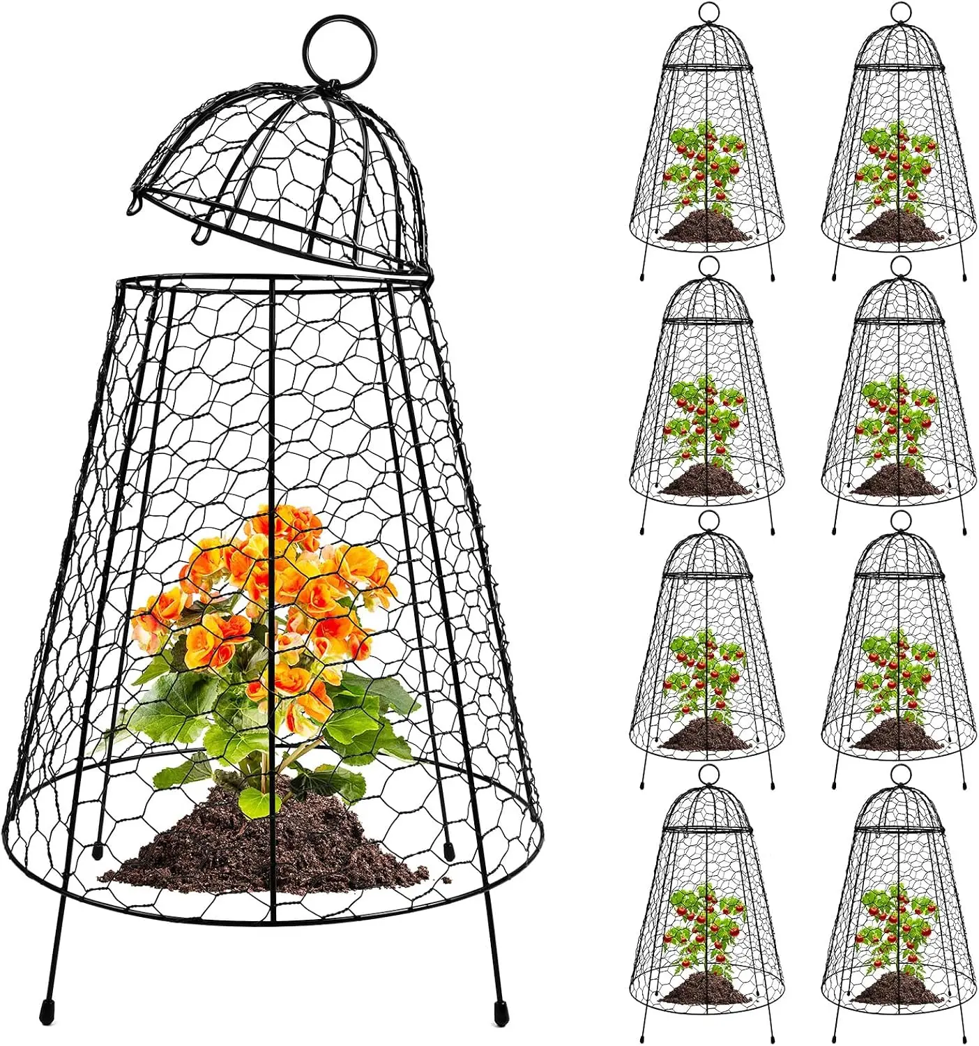 8 Packs Plant Protectors from Animals Large Wire Plants Cage | Metal Garden Protection Chicken Wire Cloche with Stakes