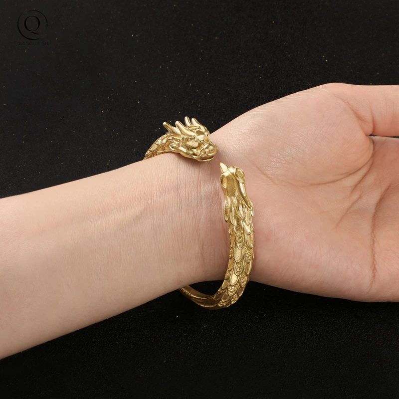 Vintage Brass Beast lizard Bracelet Dragon Scale Pattern Locomotive Trendy Punk Cuff Bracelet Jewelry Pure Copper Dragon Head