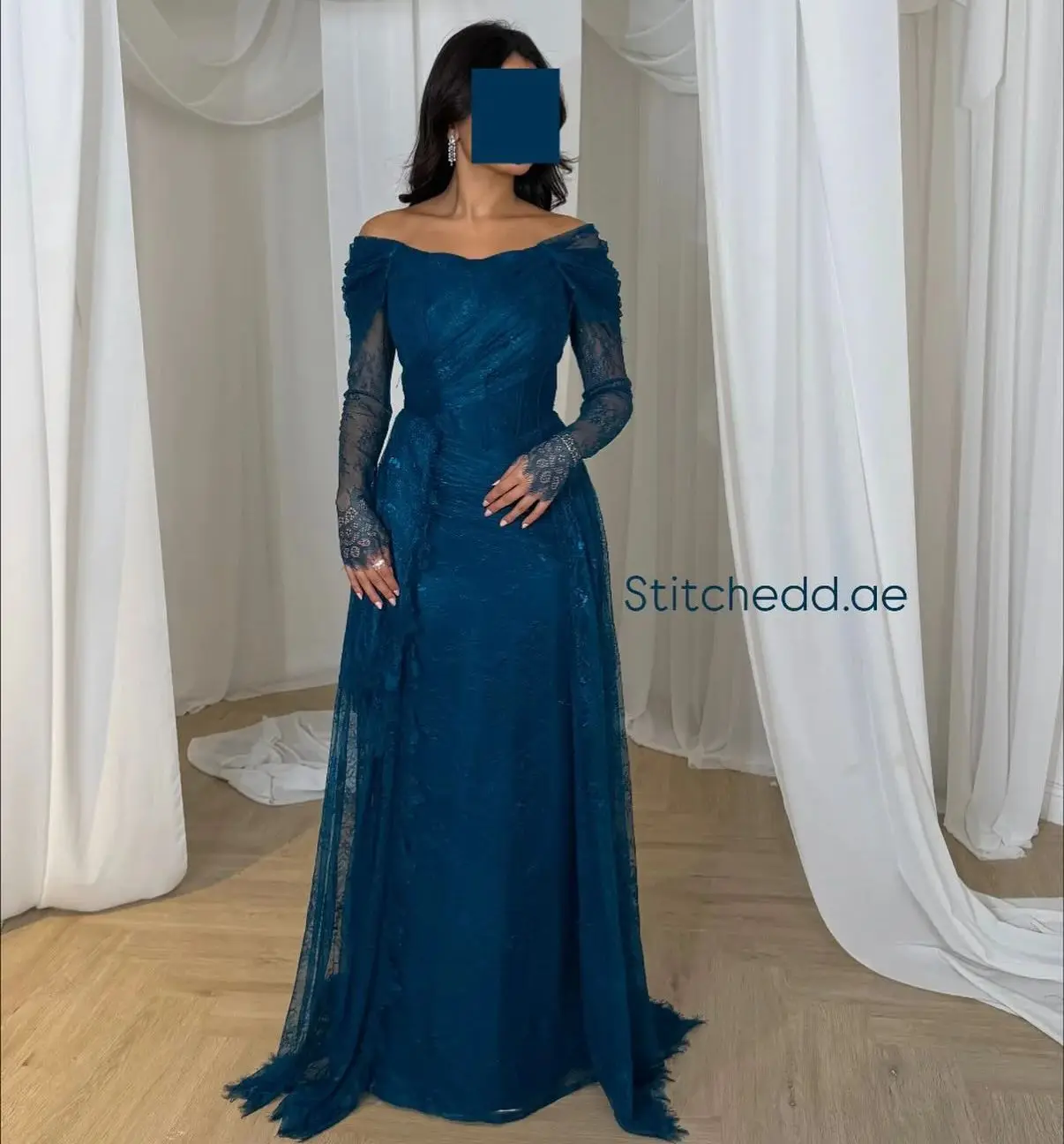 Eleganckie sukienki na studniówkę w kolorze dubajskiego błękitu z koronką, sukienki wieczorowe z długim rękawem, sukienki syreny do ziemi na przyjęcia, vestidos de gala, szyte na miarę