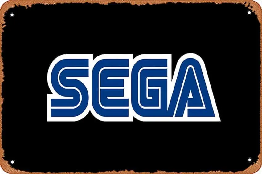 Sega logo, video games, black background, simple, minimalism, HD wallpaper 8x12 Inches - Vintage Metal Tin Sign for Home Bar Pub