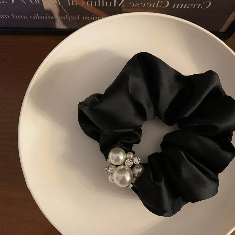 Pearl Satin Advanced Hair Ring Headdress High Elastic Hair Accessories  Tying up the Hair Back Head Updo Hair Rope South Korea