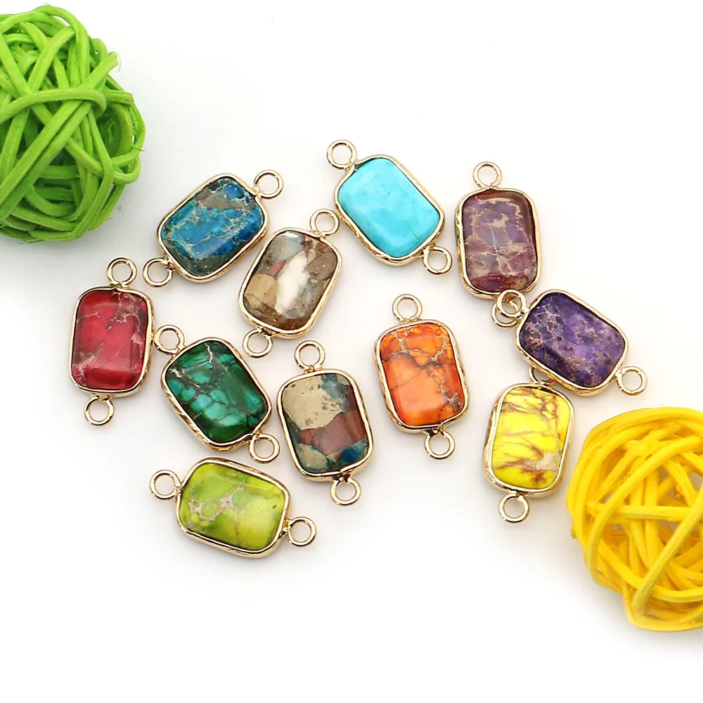 خمر الحجر الإمبراطوري ثقب مزدوج قلادة متعدد الألوان الاصطناعية الفيروز مطلية بالذهب سحر 2 قطعة لموصلات عقد دي اي واي