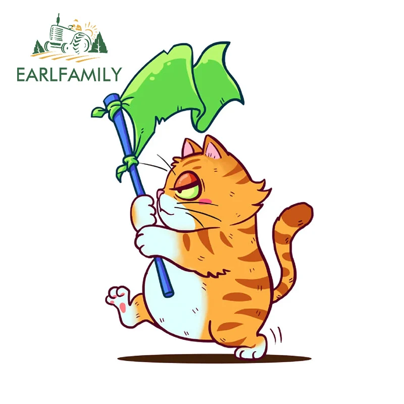 EARLFAMILY 13cm for Luckcat Cute Kawaii Cat Running Fish Funny Cartoon Art Car Stickers Simple Graffiti Decals Car Styling