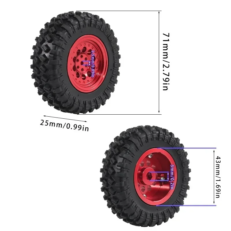 

5mm Hex MN99S Rubber RC Wheels for MN98 MN82, WPL C24-1 B36 D12 C64 D74-1 Off Road Car Upgrade, High-Performance RC Tire 70mm