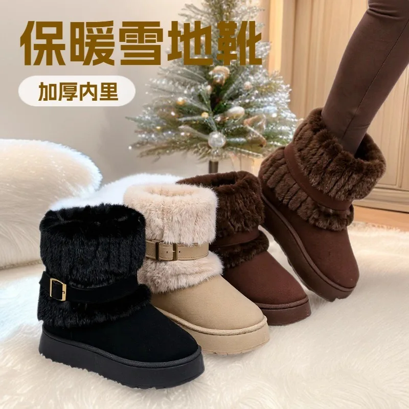

Winter Warm Thick Plush Cotton Shoes Women Thick Sole Faux Fur Snow Boots Woman Comfortanle Non Slip Platform Ankle Botas Mujer