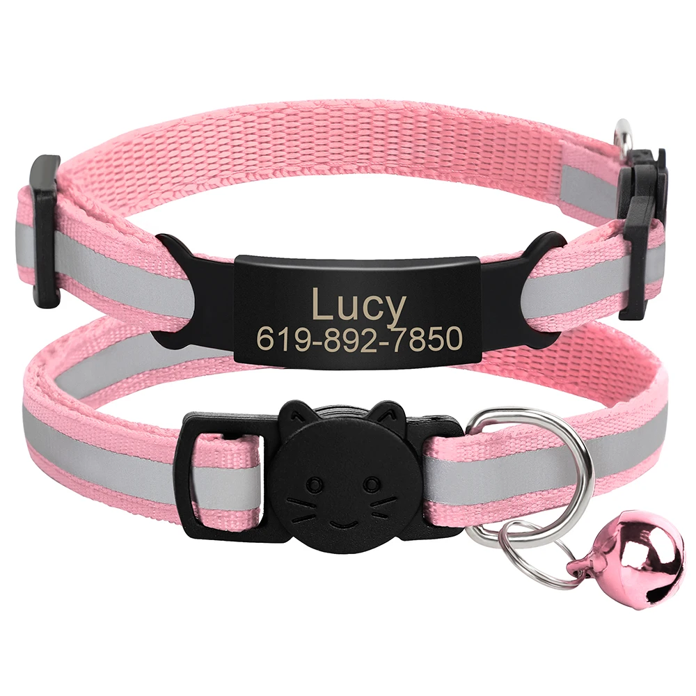 Personalisierte ID Kostenloser Gravur Katze Kragen Reflektierende Katze Sicherheit Schnalle Halsbänder Einstellbare Benutzerdefinierte Nylon Welpen Kätzchen Halskette – Detail 22