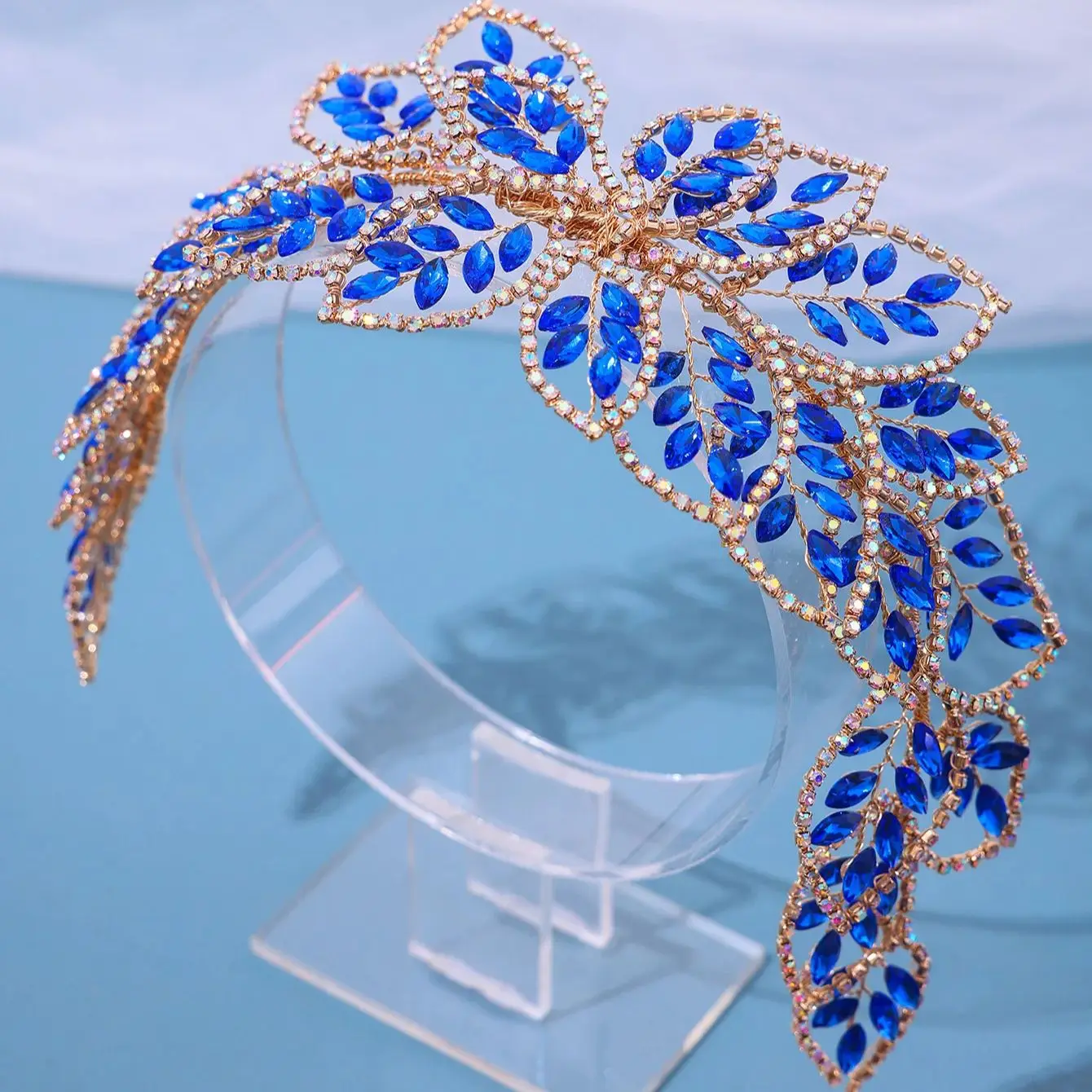 New Luxury Bridal Headpiece Rhinestone Wedding Hair Accessories Crystal Bridal Headband Leaf Floral Woman Headwear image 6