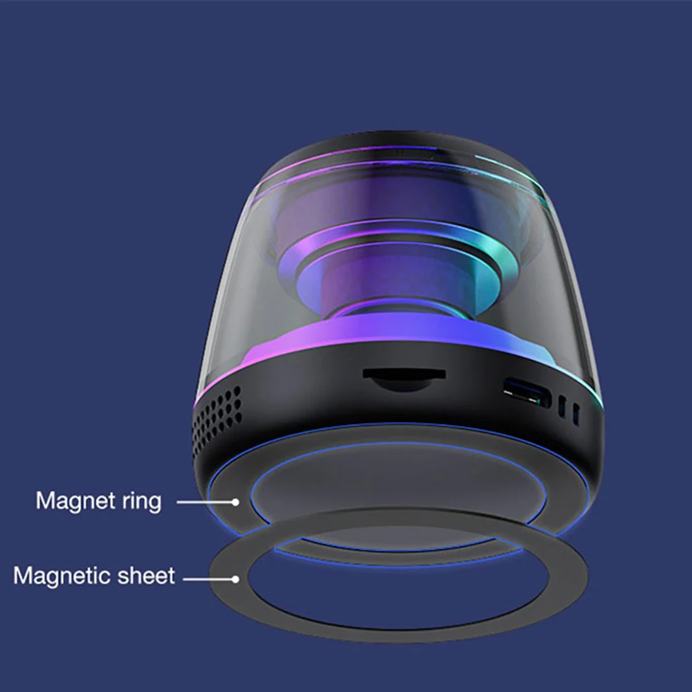 

Портативная беспроводная магнитная Bluetooth-колонка с поддержкой стереозвука Bluetooth 5.3 и RGB-подсветкой для дома, путешествий и ванной комнаты.