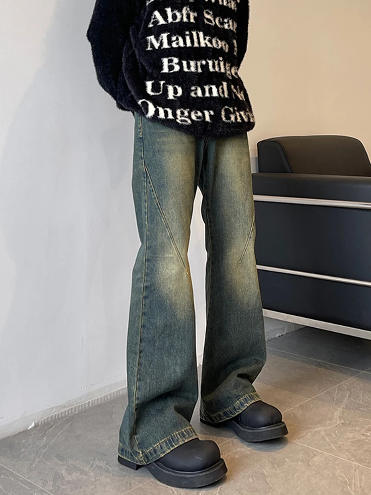 

Мужские джинсы Waed Blue: осенне-зимние, прямые, в стиле High Street, с эффектом потертости, низкой посадкой, на молнии, повседневные, молодежные