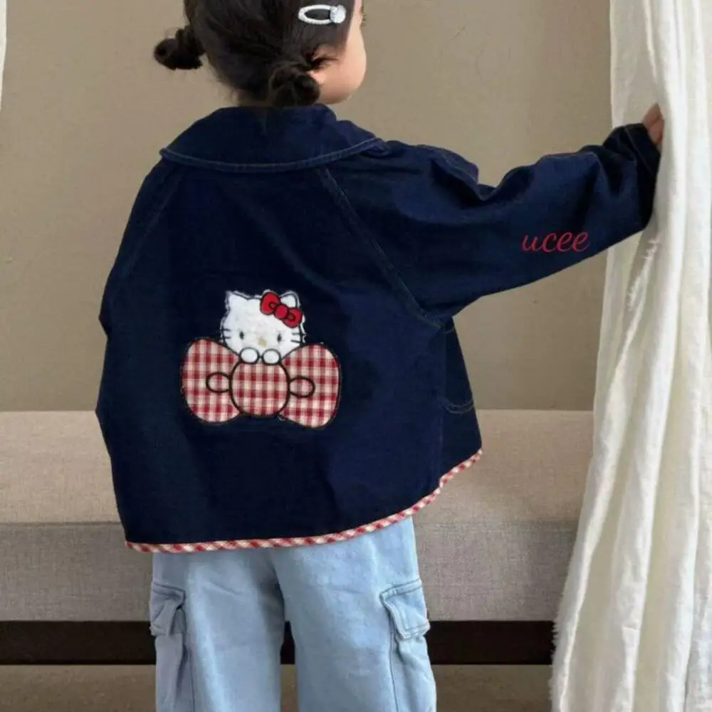 

Sanrio Hello Kitty пальто для девочек весна осень милая джинсовая куртка с героями мультфильмов новый кардиган для маленьких девочек топ повседневная верхняя одежда подарки От 1 до 10 лет