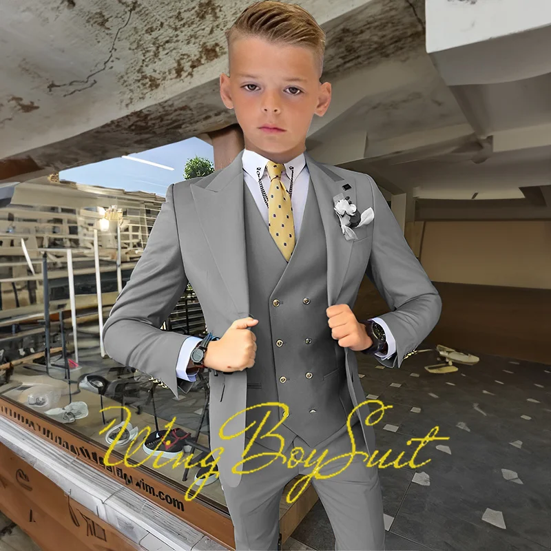 Boys Suits Pants Vest Jacket 3 Piece Set Lapel Blazer Wedding Tuxedo for Kids 2-16 Years Custom Color Clothes