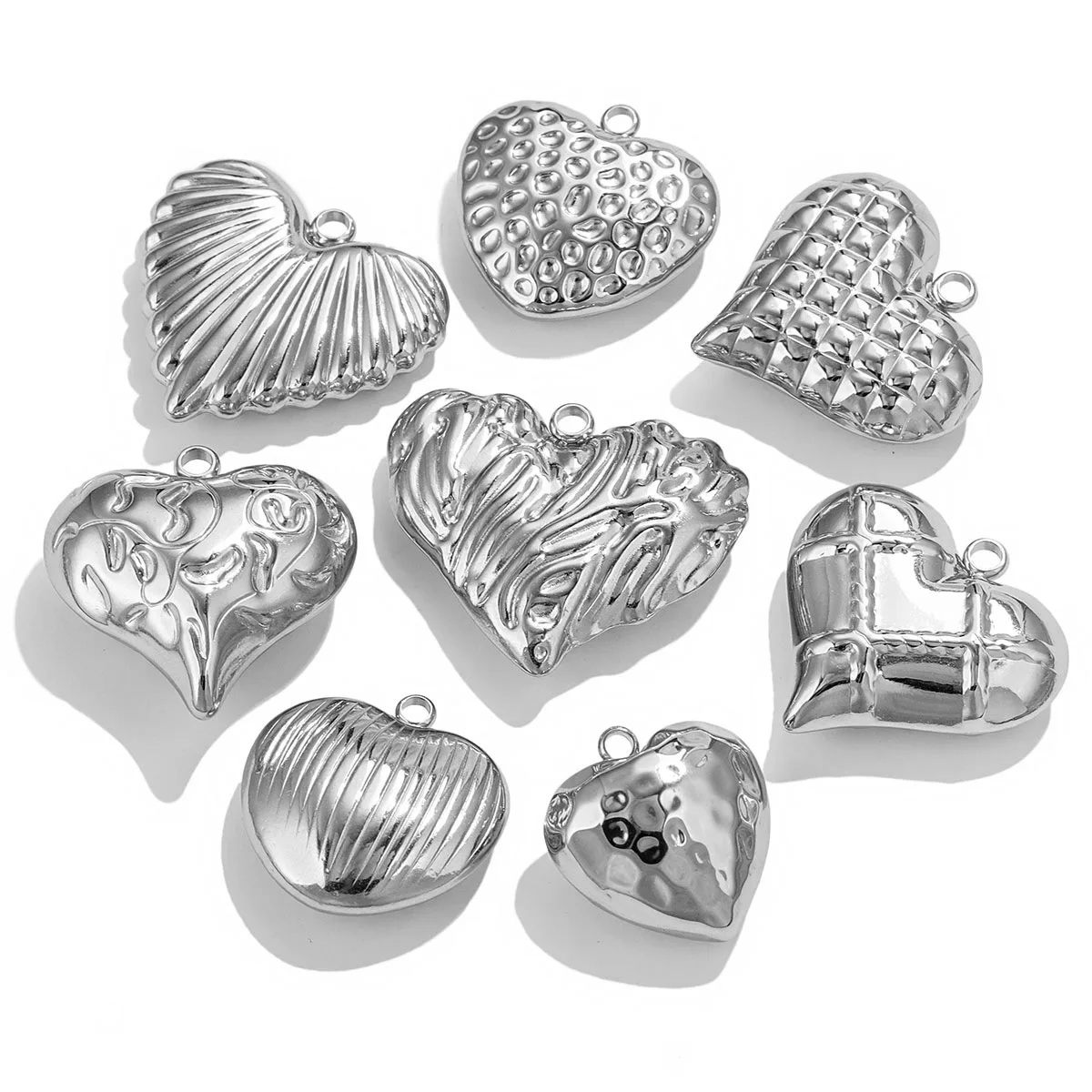 Sweet Heart Charms Stainless Steel 3D Lucky Sacred Heart Pendants Handmade Jewelry Making Accessories DIY Necklace Earrings