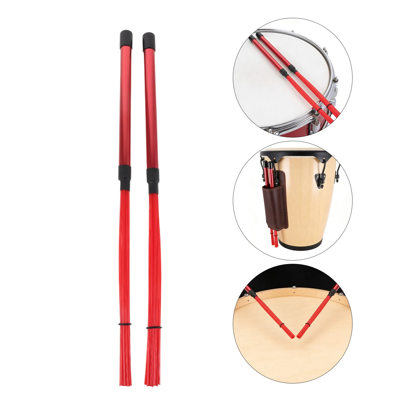 1Pair Cardhongu Jazz Drum Brush Cajon Bundle Sticks Aluminum Alloy Handle Yellow Nylon Tips Lightweight Percussion Rod
