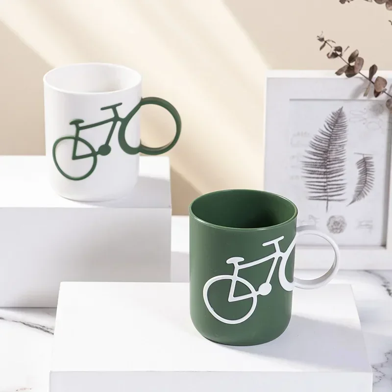 Bicycle Handle Couple Toothbrush Cup PP Mug for Juice Water Milk Student Dormitory Cups 400ml Christmas Gifts