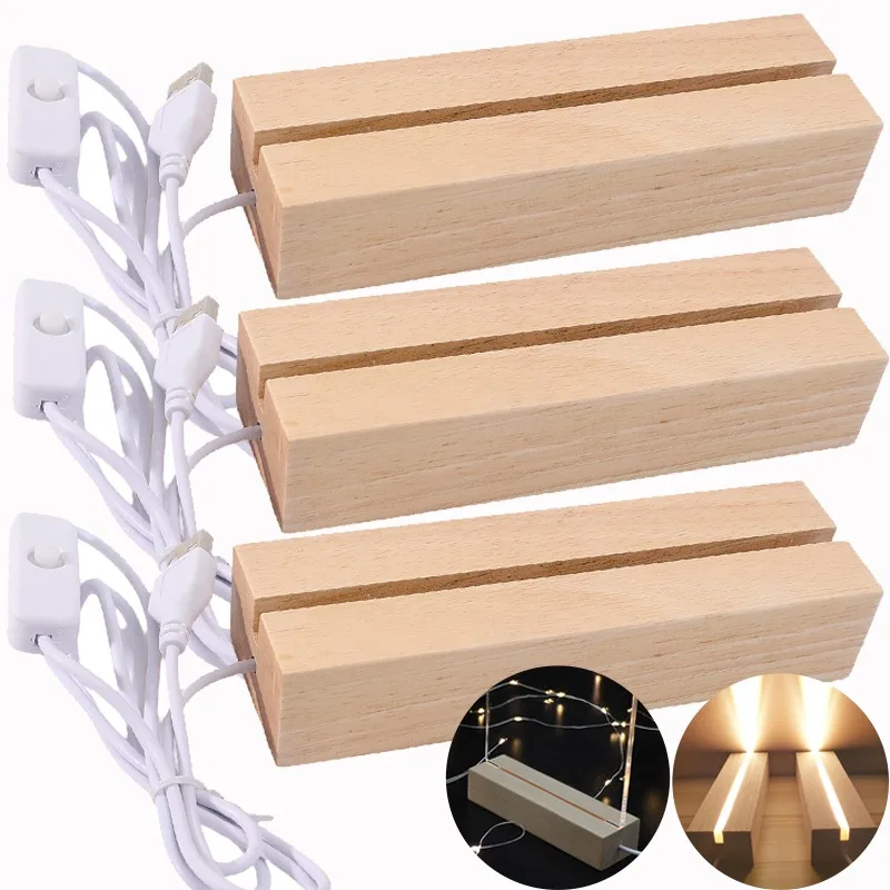 

Wooden LED Base Strip Rectangle Solid Luminous Base Night Lights Button Switch Lamp Home Living Room DIY Craft Decorative Lights