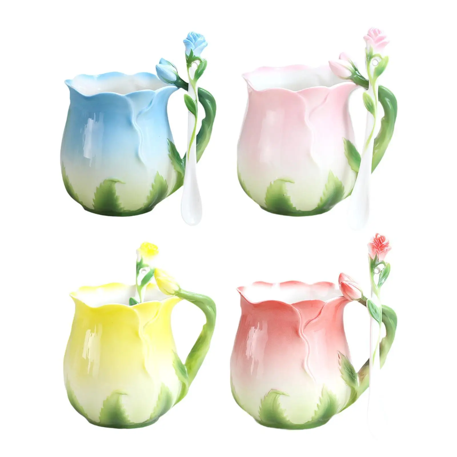 

Ceramic Coffee Mug Drinking Cup with Spoon 3D Rose Cup for Latte Hot Beverage