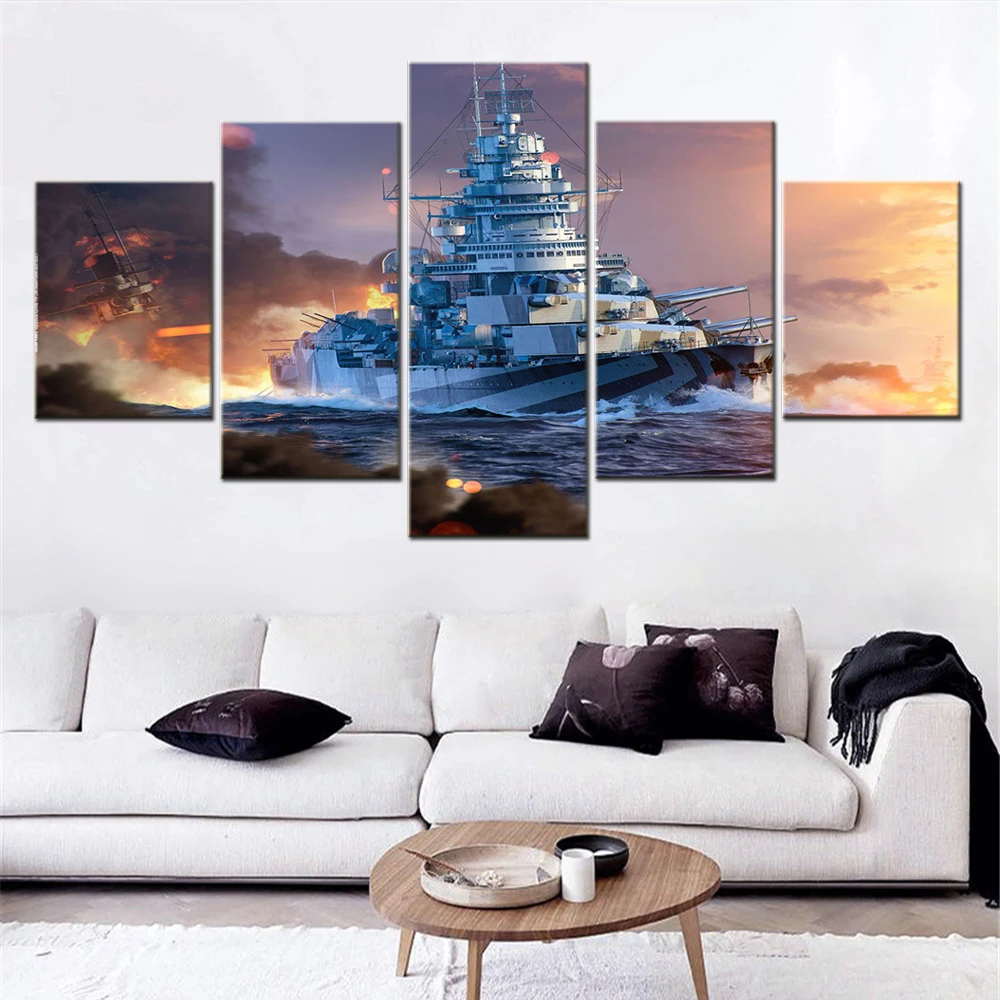 

5 Pieces Canvas Wall Art Ships At War Bourgogne Poster Painting Decoration Pictures For Living Room Interior Artwork Mural Gifts