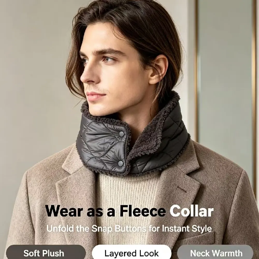 Snap Button Reversible Thick Neck Warmer, Fleece Lined Quilted Fake Collar, Warm Windproof Neck Gaiter For Men Women Winter Dail