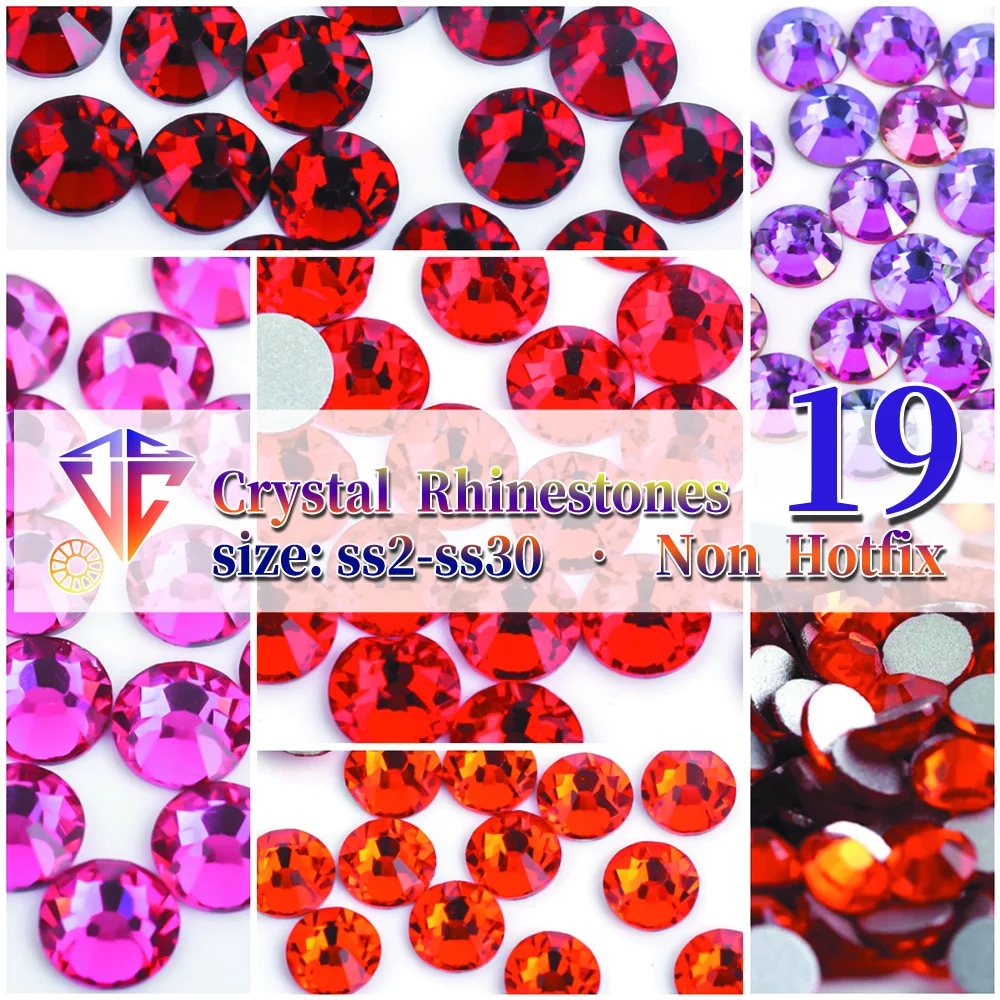 VC Light / Dark Siam Red Crystal Glitter Nail Art Rhinestones SS3-SS30 Glass/Crystal Non HotFix Nail Art Decorations