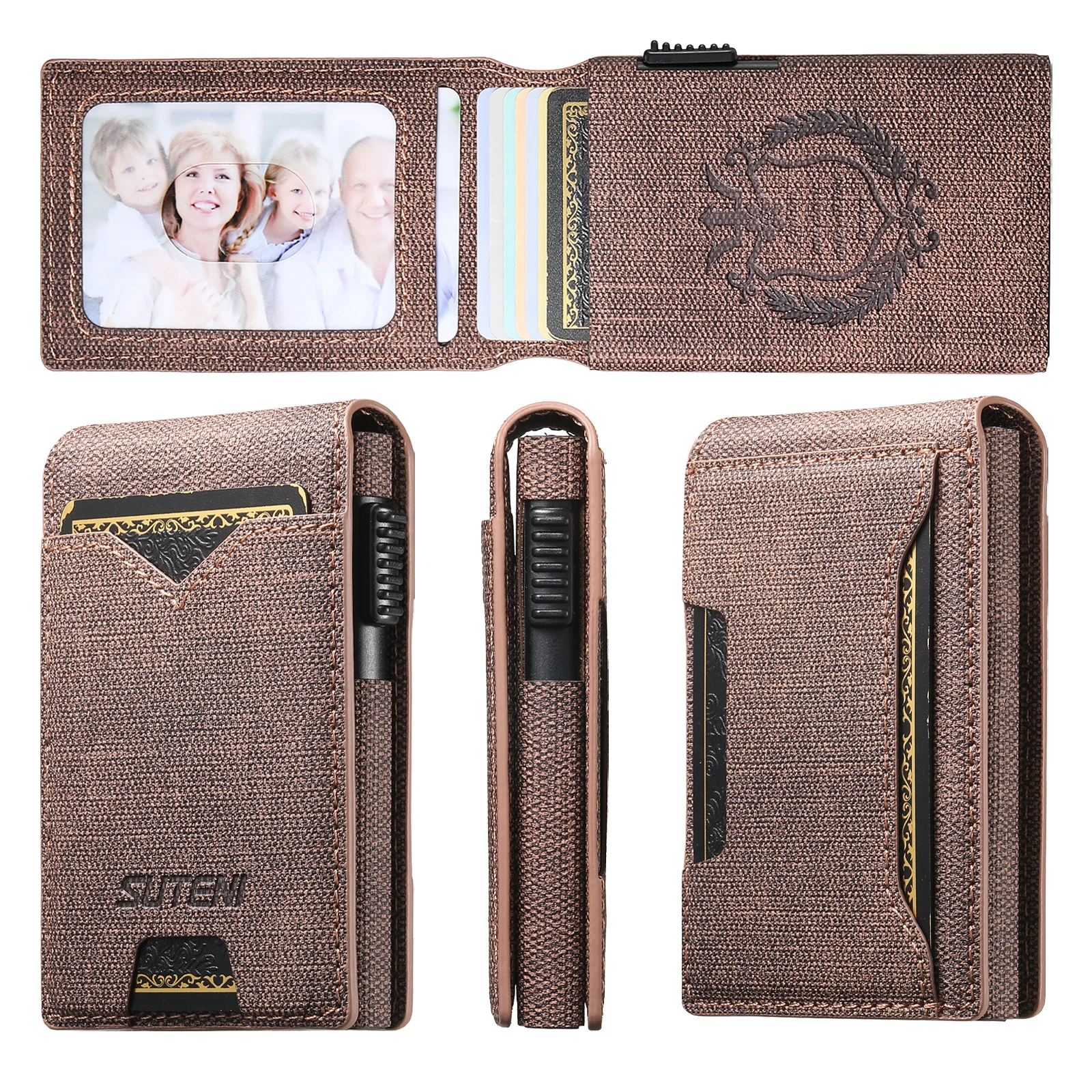 SUTENI Kunstleder für Herren, Geldbörse, Kartensteckplatz, Geldbörse, Flip-Cover, Kartenbox, drückt den Knopf automatisch die Karte aus – Detail 21