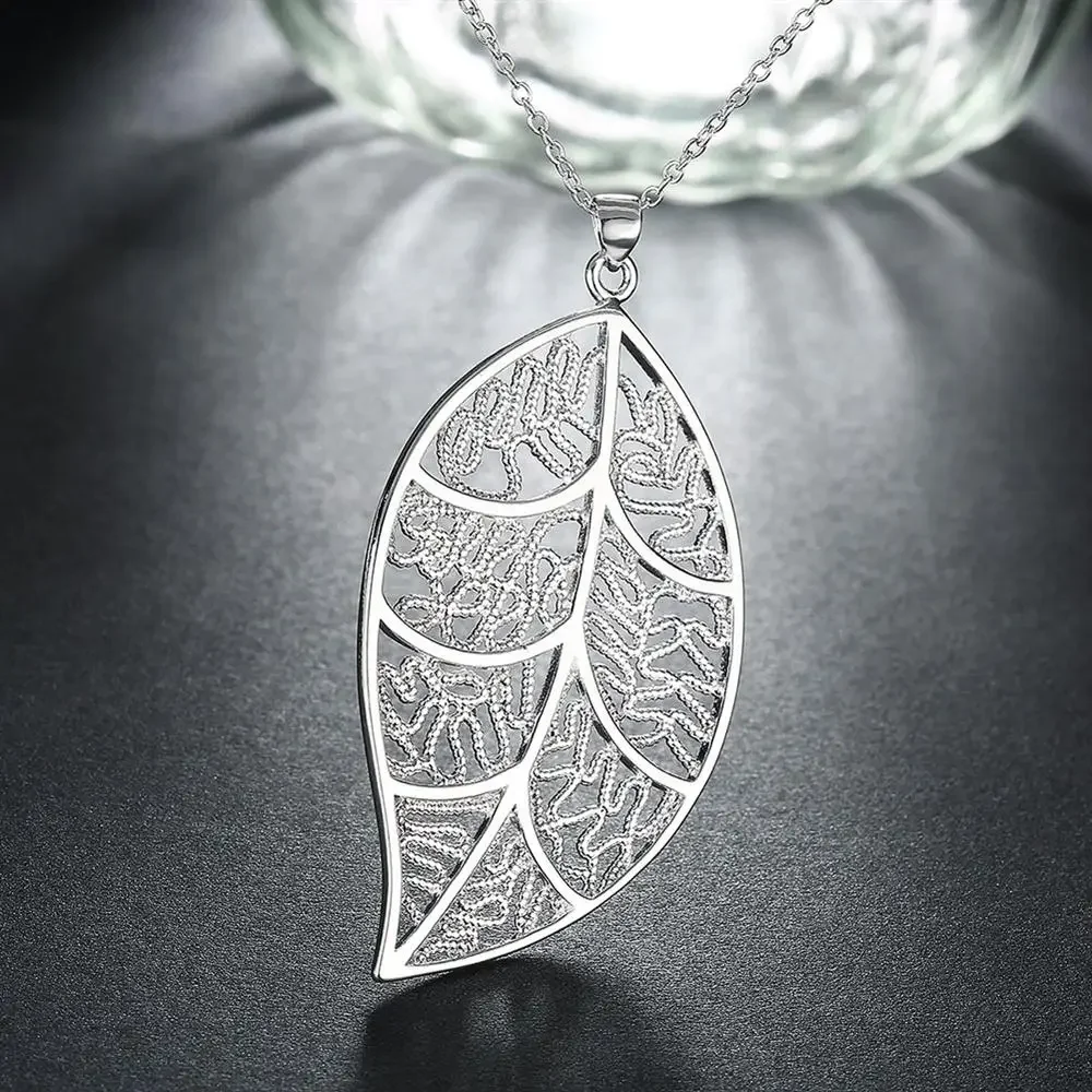 925 Sterling Silver Simple Leaves Necklace & Earring Set