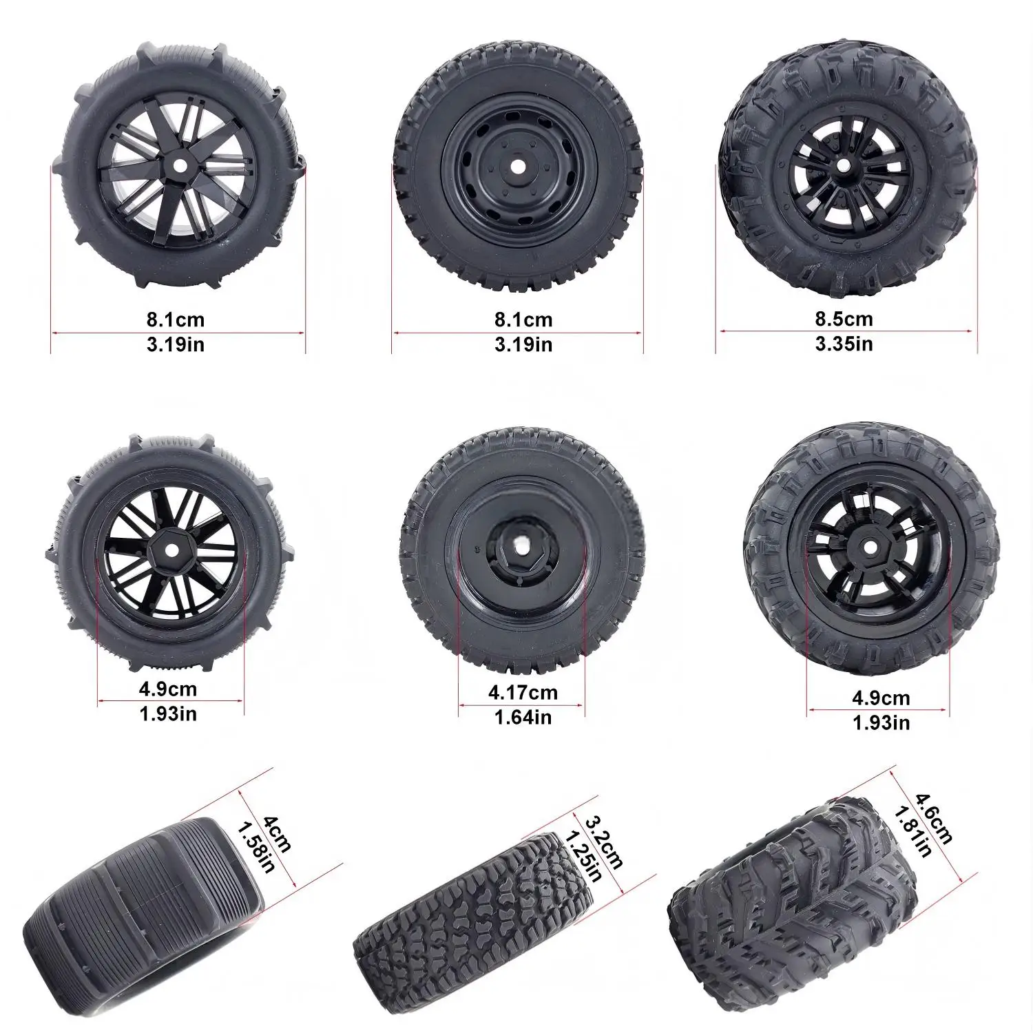 Reifen für RC-Auto 1/14 1/16 RC-Auto-Reifen Rad 4 Stück 12mm Sechskant SCY 16101/2/3 MJX 16208/9 14209 JJRC Q130 C8805 HBX Wltoys Autoreifen – Detail 1