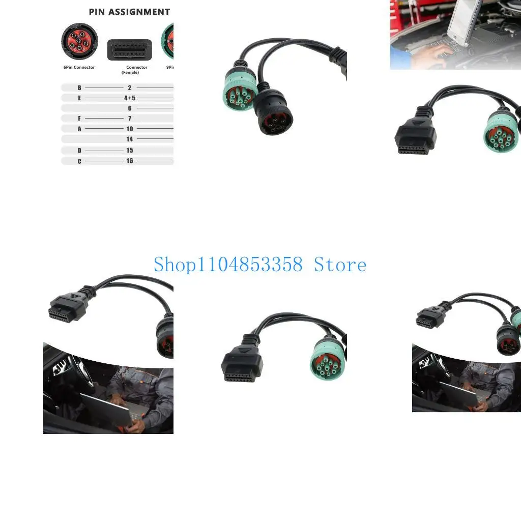 

652F Адаптер OBD J1939 J1708 J1587 9+6PIN до 16PIN CABLE Y CABLE.