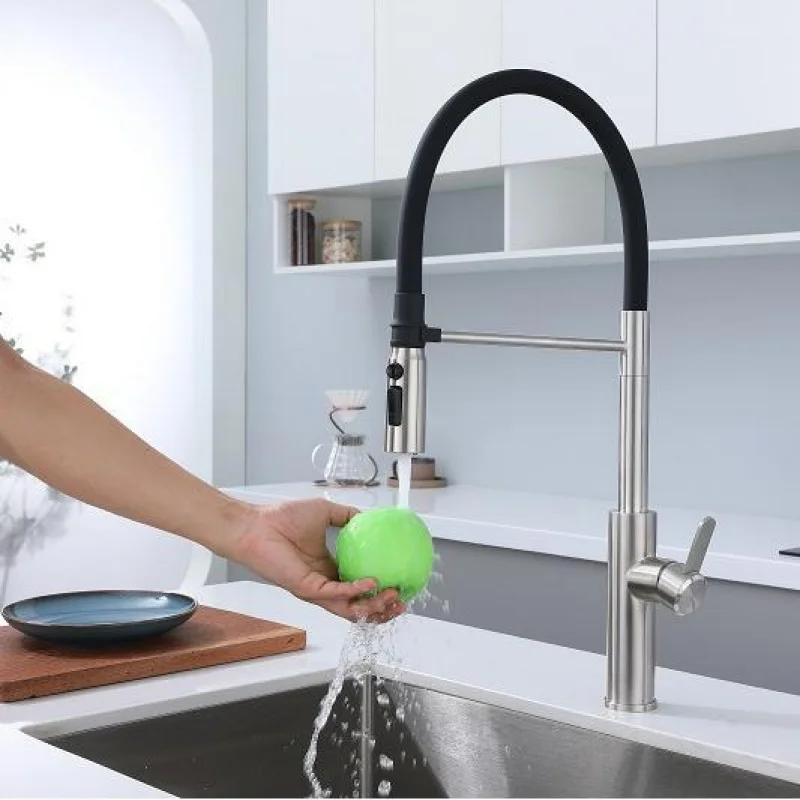 304 Stainless Steel Magnetic Kitchen Hot And Cold Water Faucet Silicone Universal Scraping Telescopic Splash-Proof Sink Faucet