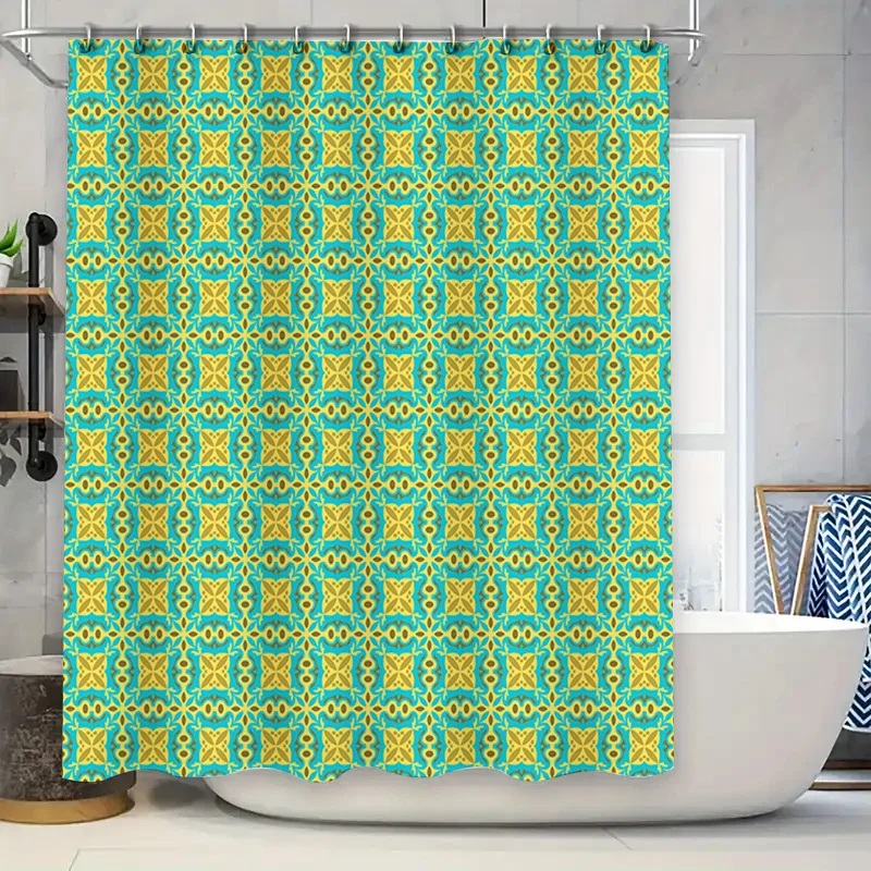 

Blue Yellow Printed Shower Curtain Bathroom Decor Waterproof Fabric 3D Modern Floral Shower Curtains for Home Decoration