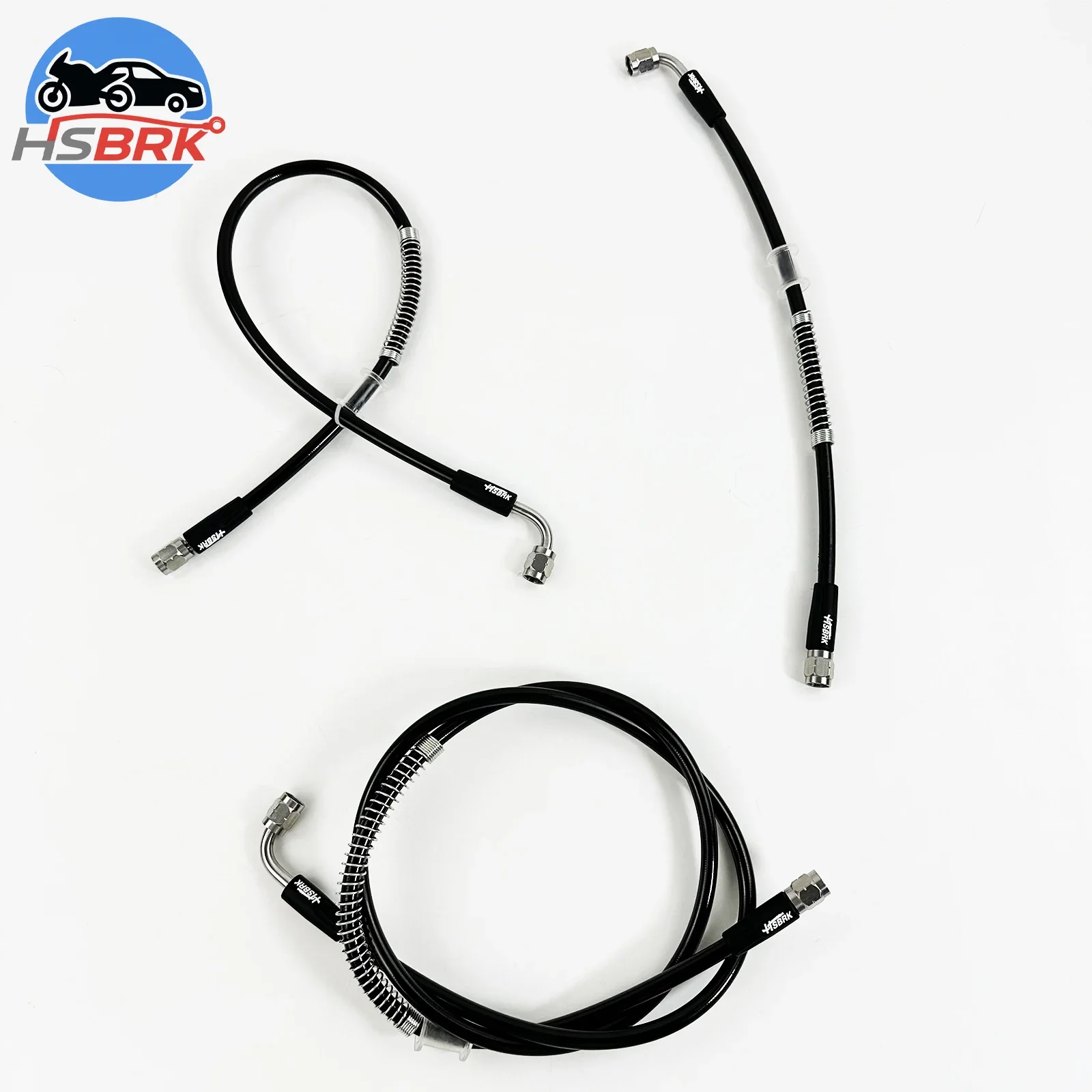 10-500CM Black PTFE Stainless Steel Braided Hydraulic Brake Hose, M10x1.0mm 0°/90° Fittings for Kawasaki Motorcycle Modification
