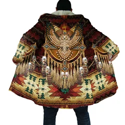 Winter Fashion Men cloak Native Wolf and Eagle pattern 3D Print Thick Fleece Hooded cloak Unisex Casual Warm Cape coat DP30